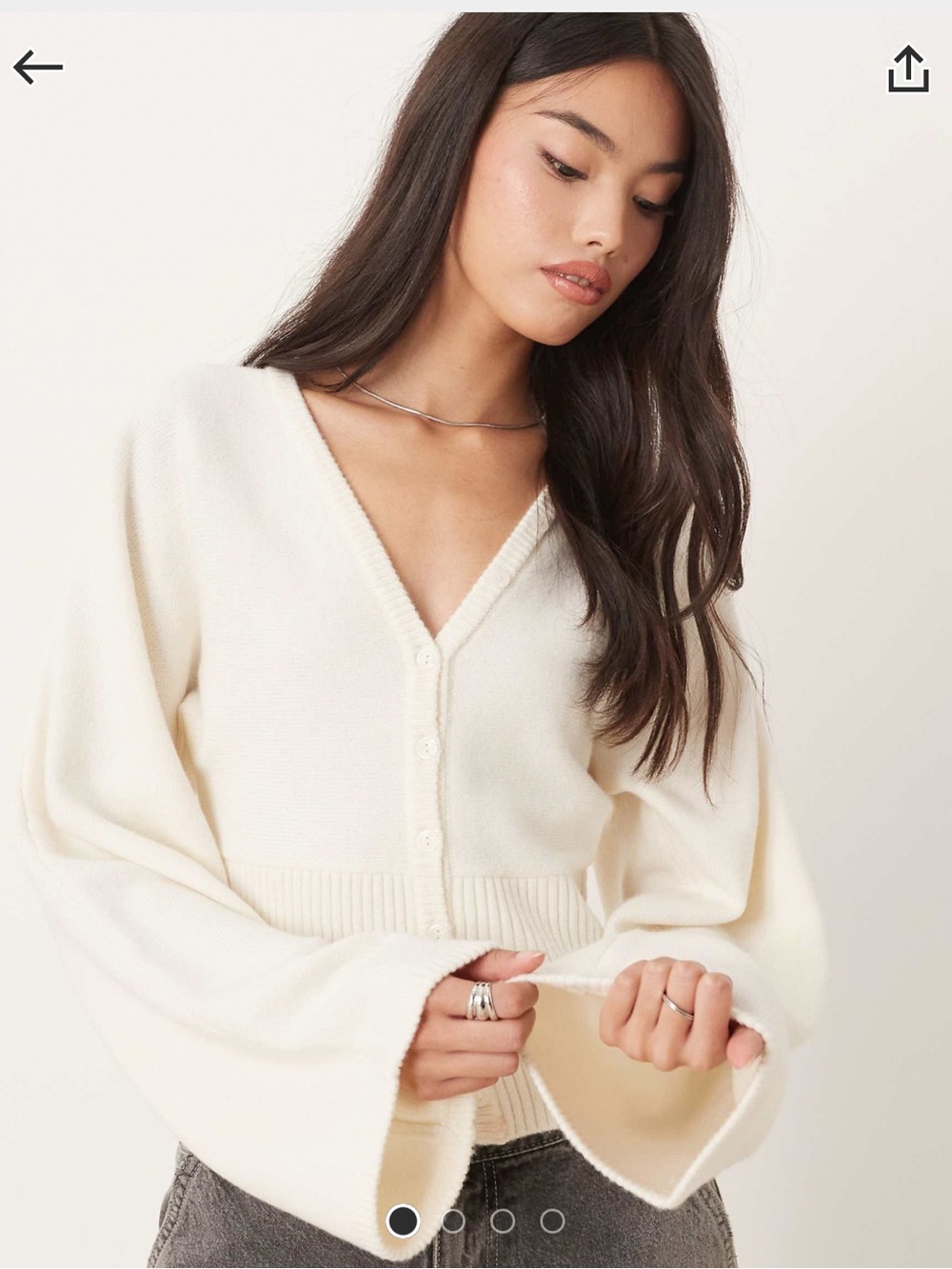 ASOS Ginatricot Women's Cream V-Neck Button Front Sweater size small